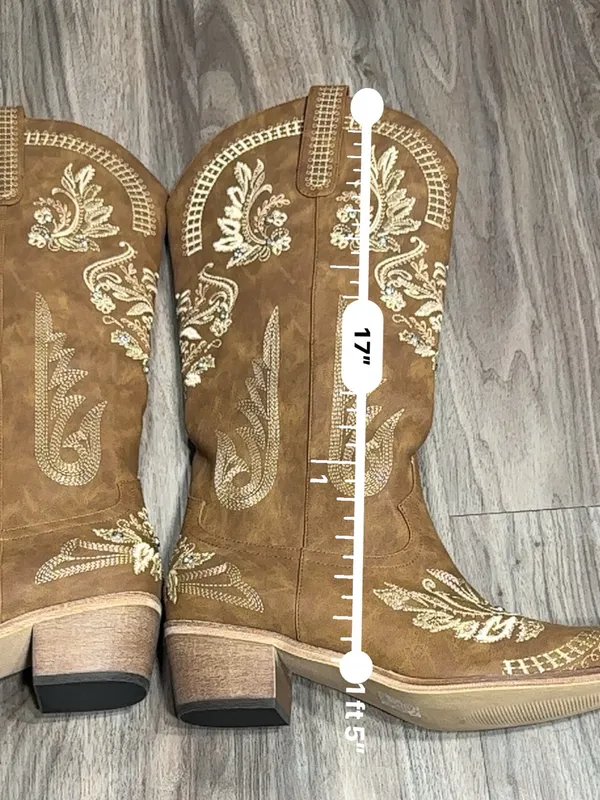 Western Embroidered Heeled Boots in Tan Size 12 - Image 13