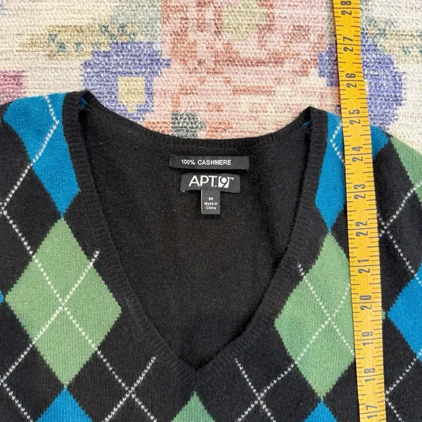 Apt 9 100% Cashmere Argyle Sweater Medium Y2K Preppy Dark Academia Soft Classic - Image 5