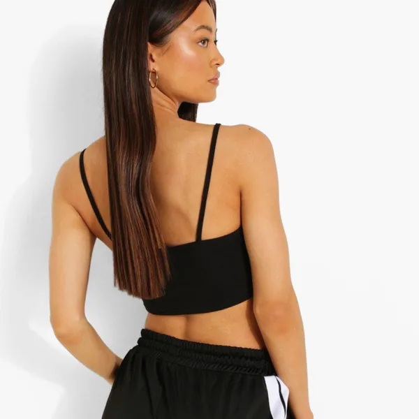 Boohoo Racer Neck Cotton Crop Top NWT Black Size US 8 Medium - Image 2