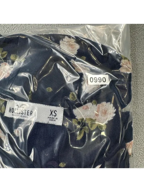 Hollister Women Navy Floral Lace-Up Long Sleeve Babydoll Blouse XS Boho - Image 7