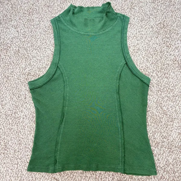 Pilcro Anthropologie Tank Top‎ Womens M Green Mock Neck Ribbed Raw Edge Boho - Image 10