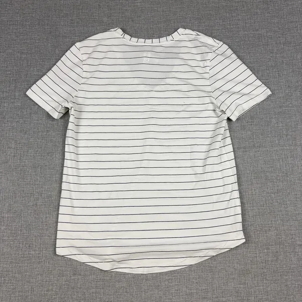 Lululemon Striped Shirt Womens 2 White V-Neck Short Sleeve Pima Cotton Top - Image 10