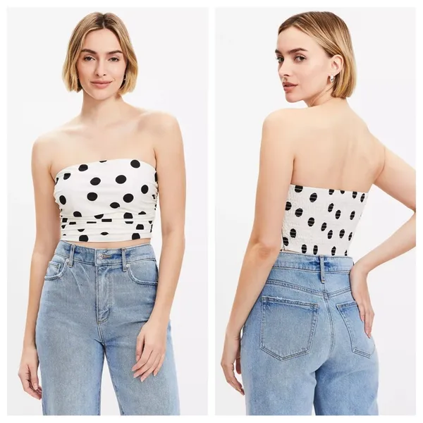 NEW LOFT Dotted Ruched Strapless Top in Whisper White - Size 12 - Image 2