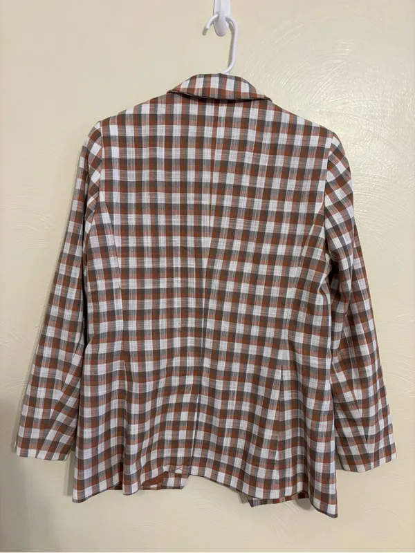 Nine West Plaid Double Breasted Blazer Brown Check Jacket M - Image 8