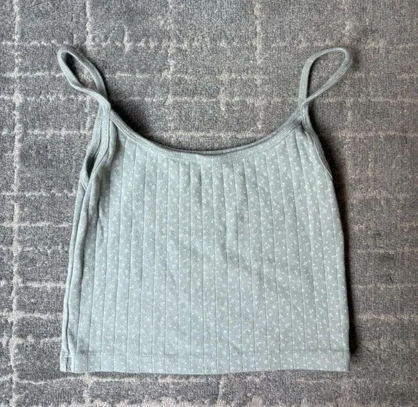 Brandy Melville Sage Green and White Crop Camisole - Image 2