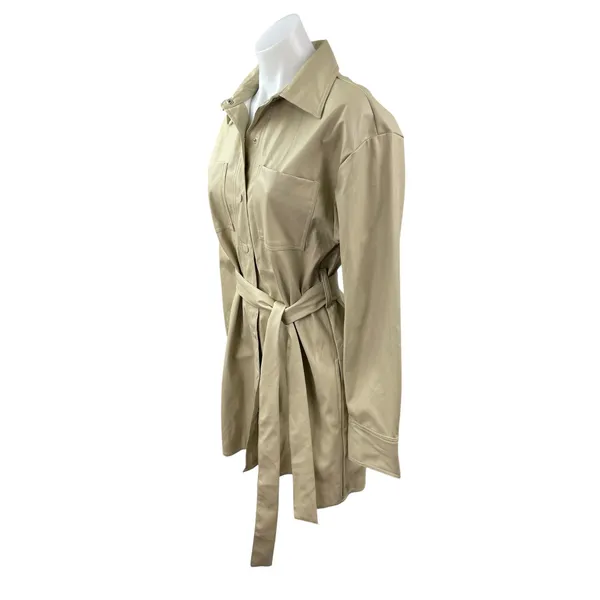 ASOS Collusion Beige Faux Vegan Leather Long Sleeve Belted Mini Shirt Dress Sz 6 - Image 2