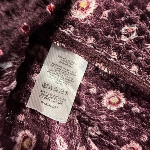 Loft Women Burgundy Floral Medallion Puff Sleeve Textured Blouse Size L - Image 6