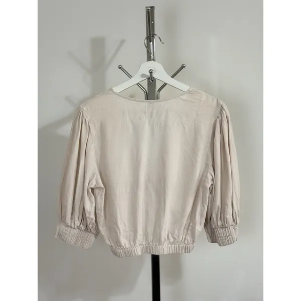 YFB Young Fabulous Broke Women Miranda Linen Blend Knot Crop Top Oatmeal Beige M - Image 4
