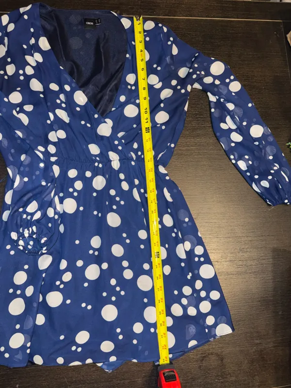 ASOS Navy Blue Jumbo Polka Dot V-Neck Mini Dress - Image 8