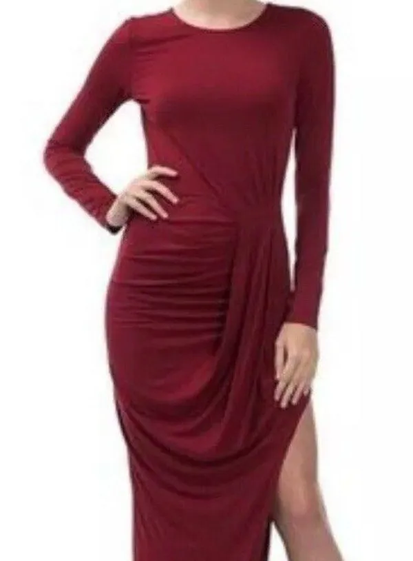 CQ by CQ High/Low Burgundy Goddess Draped Dress - Image 6