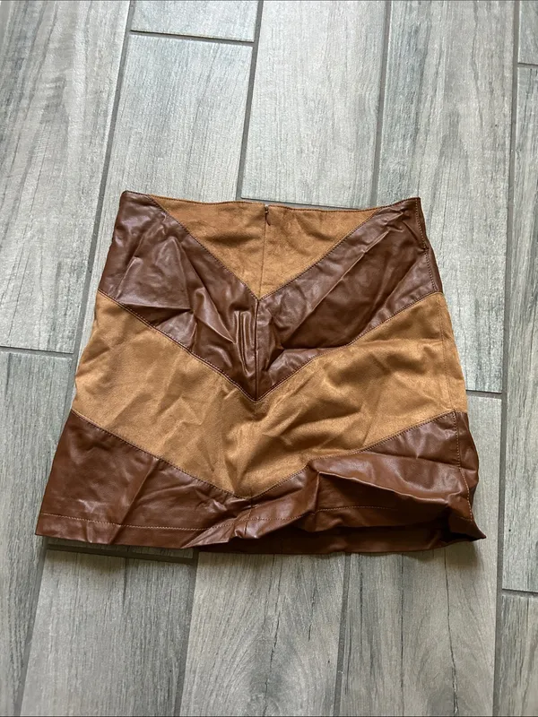 Forever 21 Brown Two-Tone Patchwork Mini Skirt - Image 4