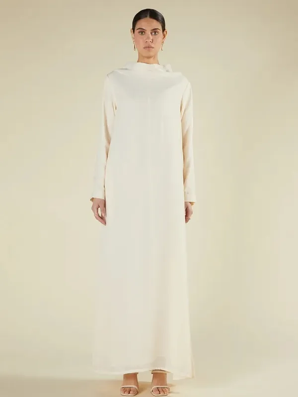 aab CREAMY COWL NECK ABAYA Size M - Image 2