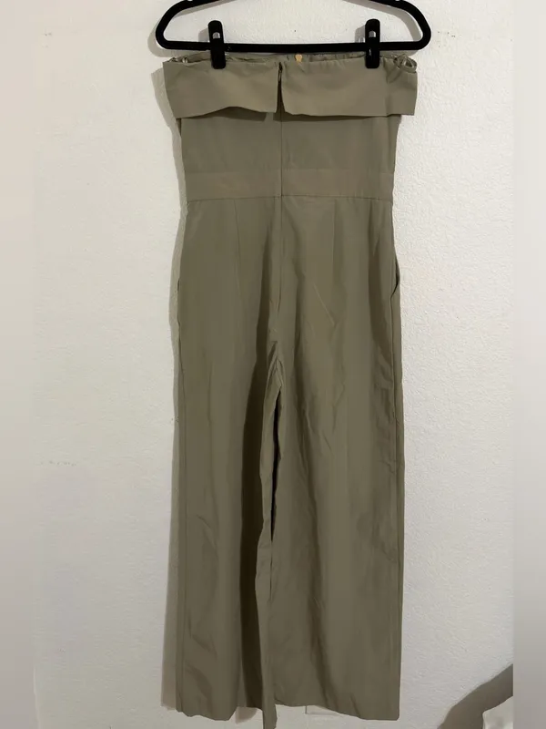 Zara NWT Strapless Zippered Jumpsuit| Size Medium| Light Khaki - Image 3