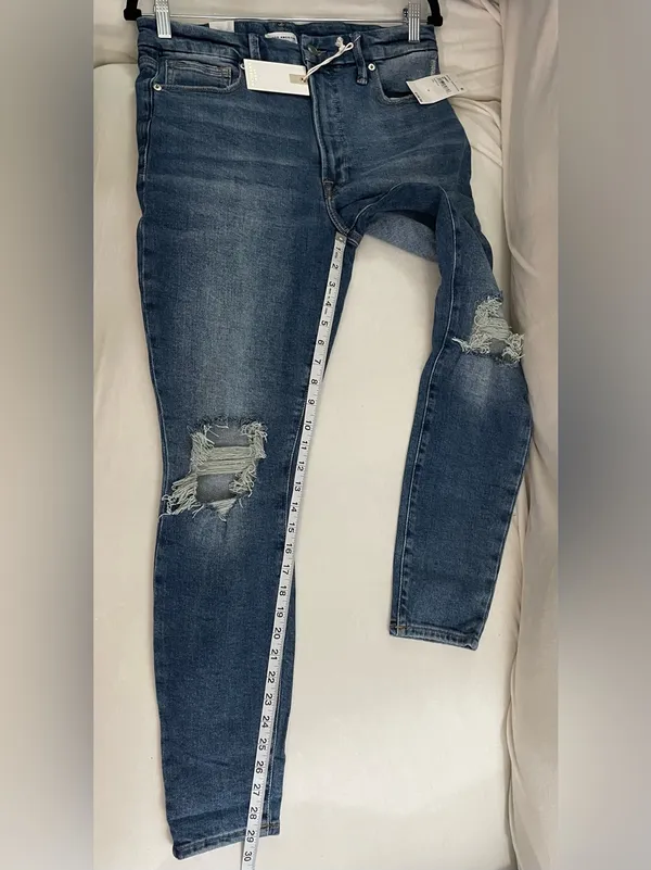 Good American Good Waist NWT High Rise Distressed Skinny Jeans Blue Size 10 - Image 4