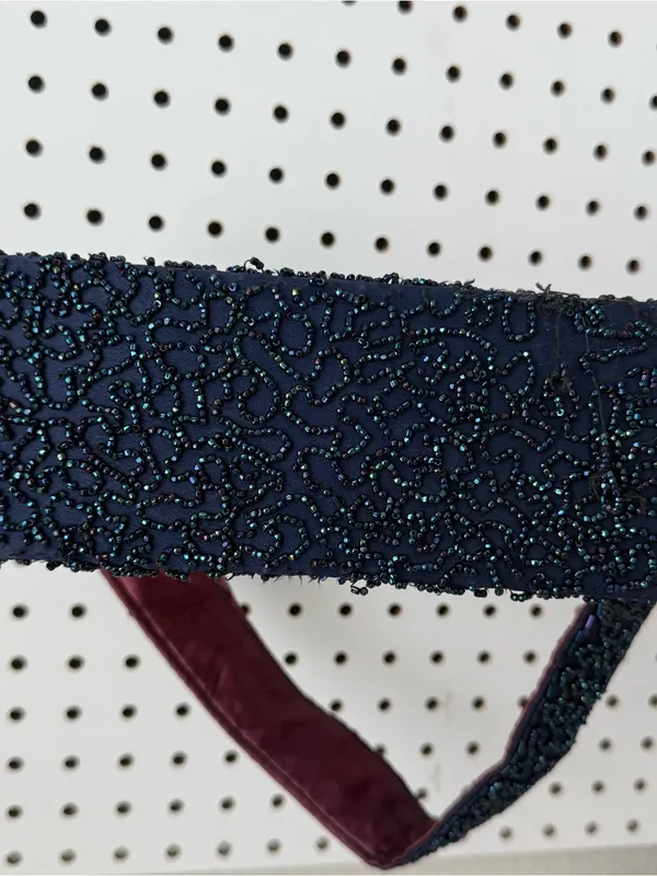 Vintage Iridescent Beaded Navy Blue Evening Cocktail Bag DAMAGED - Image 4