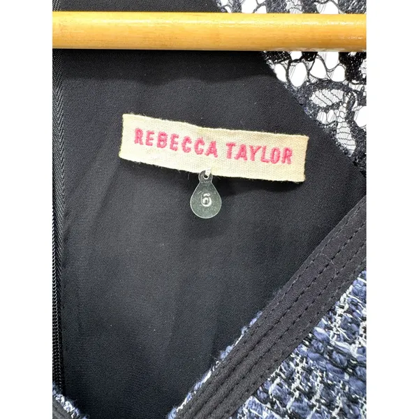 Rebecca Taylor Black Tweed Lace Trim V Neck Sleeveless Fit Flare Dress‎ Size 6 - Image 3