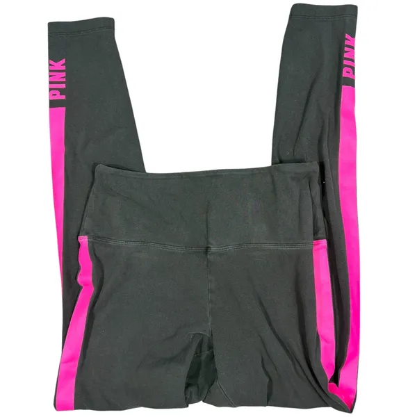 Victoria's Secret PINK Leggings Womens Large Black Pink Stripe High Rise Logo - Image 5