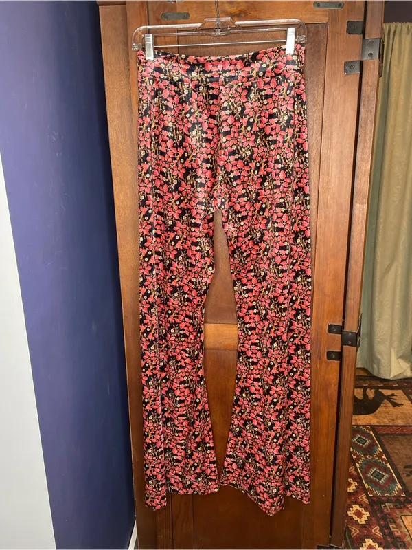 Natural Life Womens Floral Velvet Flare Pants Medium Bell Bottom Boho Festival - Image 3