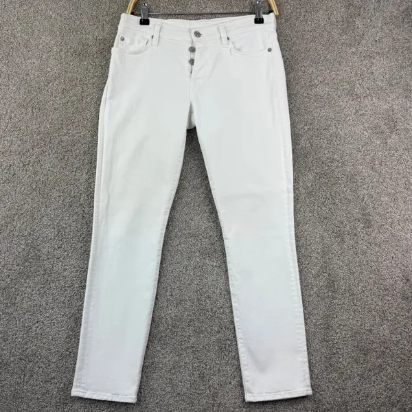 7 For All Mankind Jeans Women 26 White Low Rise Straight Y2K Made USA Button Fly - Image 2