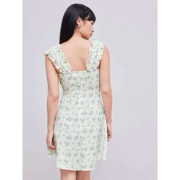 Cider Blue Ditsy Floral Square Neck Ruffle‎ Mini Babydoll Dress Cottage Large NWT - Image 3