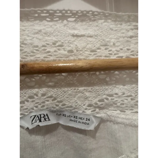 ZARA LONG DRESS SQUARE NECK GAUZE EMBROIDERED LACE Dress SZ XS - Image 9