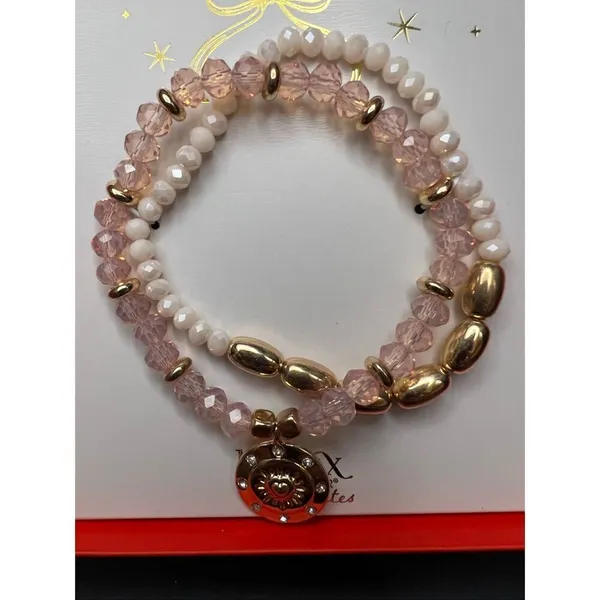 New in Box! Bijoux Bar Gold Tone Glass Stretch Set of 2 Stackable Bracelets - Image 2