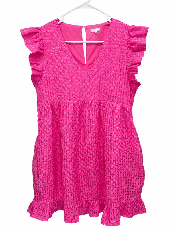 Jodifl Pink Metallic Ruffle Mini Dress M Fully Lined Party Cocktail - Image 2