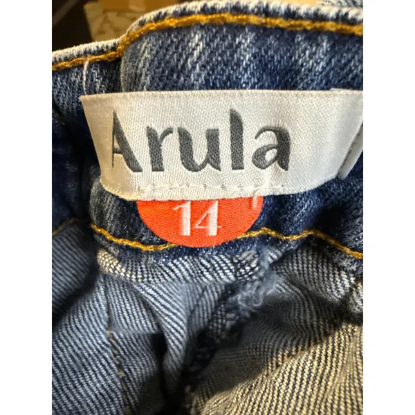 Arula Blue Lace Up Back Flare Jeans Frayed Hem Medium Wash Size 14 - Image 6