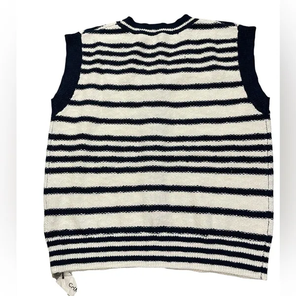 Commense Navy and White Striped Sleeveless Cardigan Vest Top - Image 3