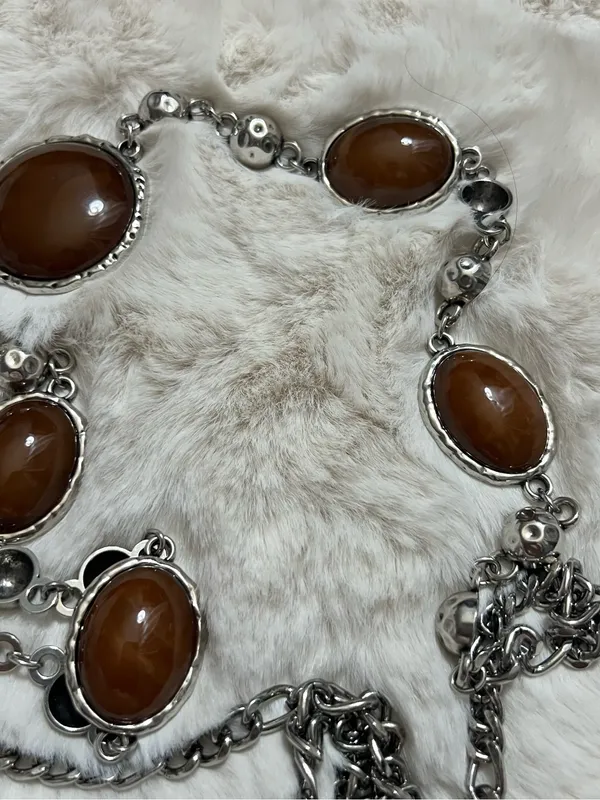 Brown Agate-Style Silver Link belt- Women one size - Image 4
