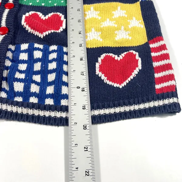 VTG ID Sport 90s Medium Patchwork Heart Knit Sweater Vest Grandmacore‎ Cottage - Image 6