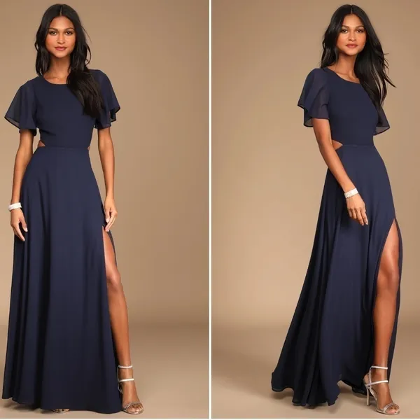 LULUS Elegant Wedding Bridesmaid Romantic Flowy Chic Flutter Sleeve Maxi Dress - Image 2