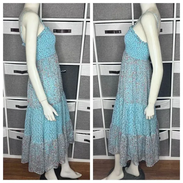 LABEL RITU KUMAR Blue Floral Printed Maxi Dress Size Small - Image 7