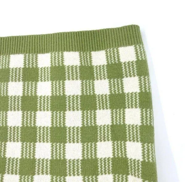 Lalavon Coordinated Set Checkered Crop Knit Sweater Set Green White Size Small - Image 7