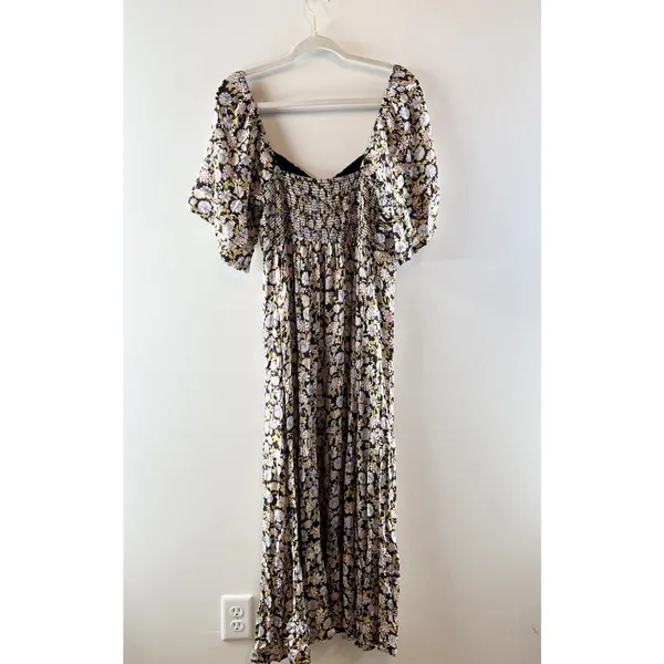 Saltwater Luxe Kathryn Floral Short Puff Sleeve Midi Dress Tan Large - Image 5
