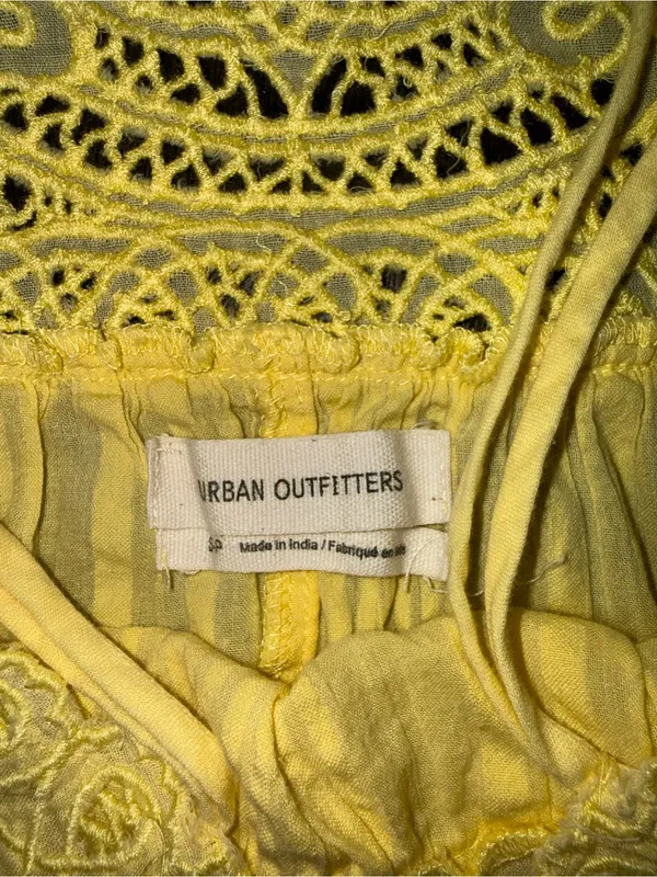 Urban Outfitters Yellow Lace-Detail Spaghetti Strap Cami with pockets - Image 8