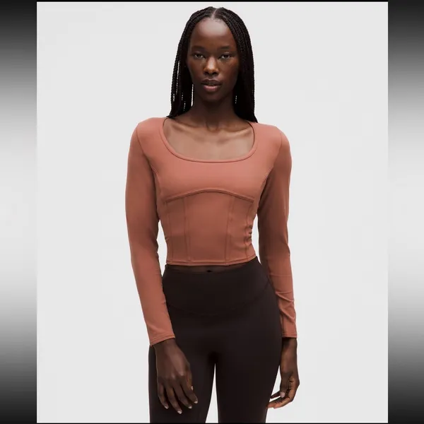 lululemon Waist Seamed Nulu Long Sleeve Size 12 Rust Crop Top Ancient Copper - Image 2