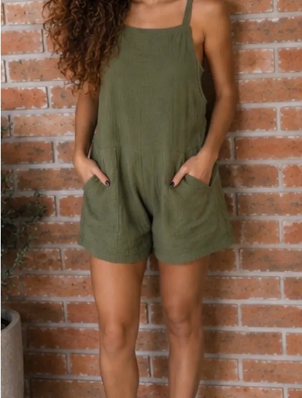 Zenana Olive Green Romper with Back Bow - Image 4