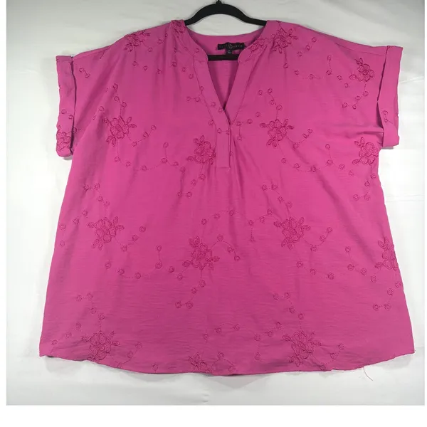 Fred David Magenta Pink Floral Embroidered Shirt Blouse XL Cottagecore Prairie‎ - Image 2