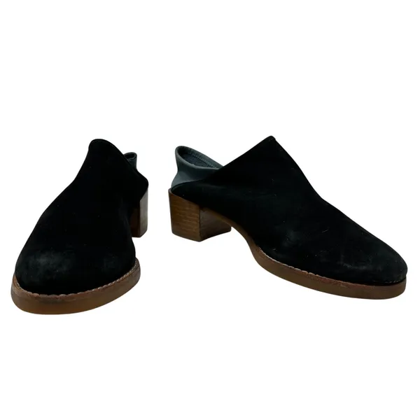 All Black Mules Heel Collapsible Back Slip On Suede Leather Black‎ Blue Sample - Image 2