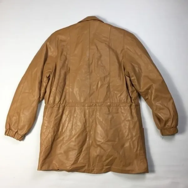 Damselle Nordstrom‎ Drawstring Waist Leather Jacket Tan Size M - Image 8