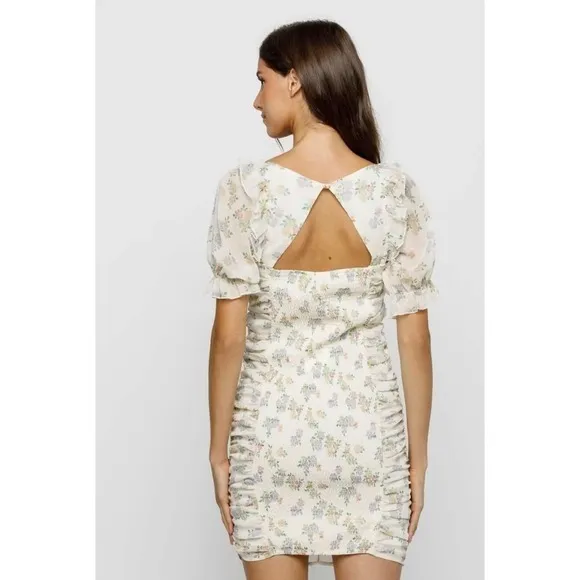 Storia Floral Mesh Ruched‎ Off Shoulder Mini Dress - M NWT - Image 3