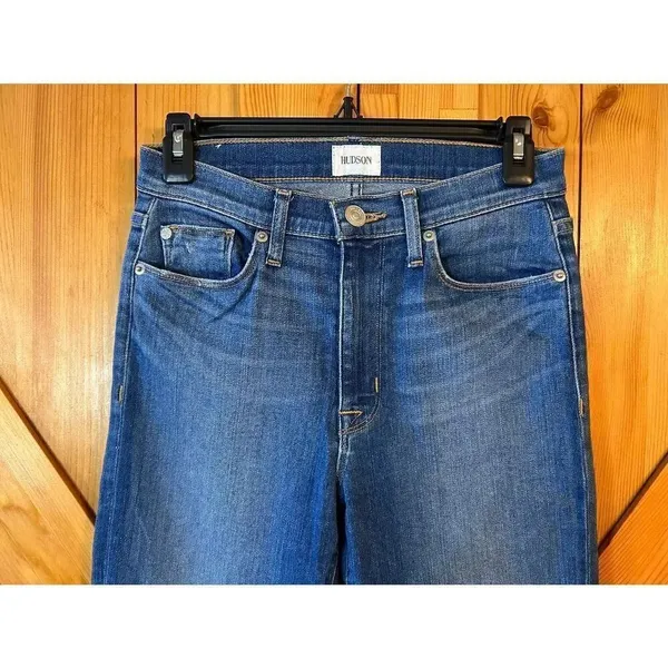 Hudson Harper High Rise Crop Flare Medium Wash Jeans Distressed Size 27 (8814) - Image 2