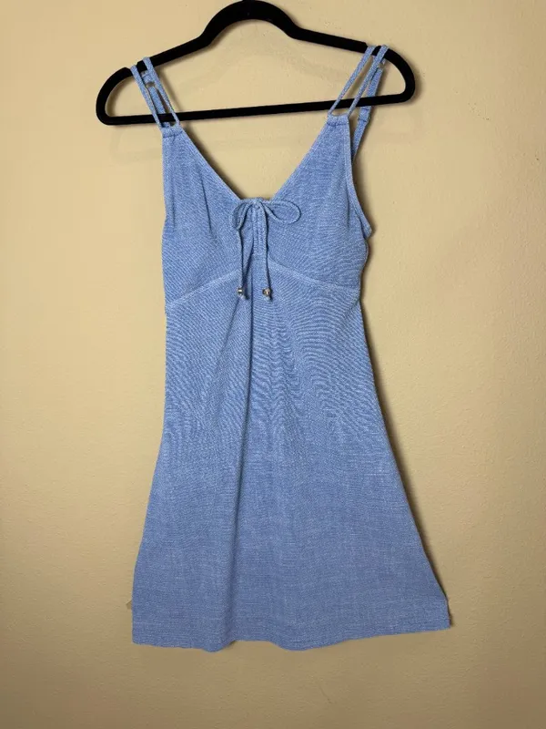 Tommy Bahama Island Cays Mini Dress Textured Light Blue Pique Knit Size XS - Image 2