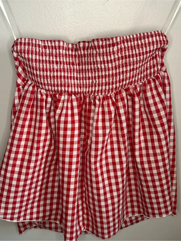 Strapless Red Gingham Tunic Top - Image 10