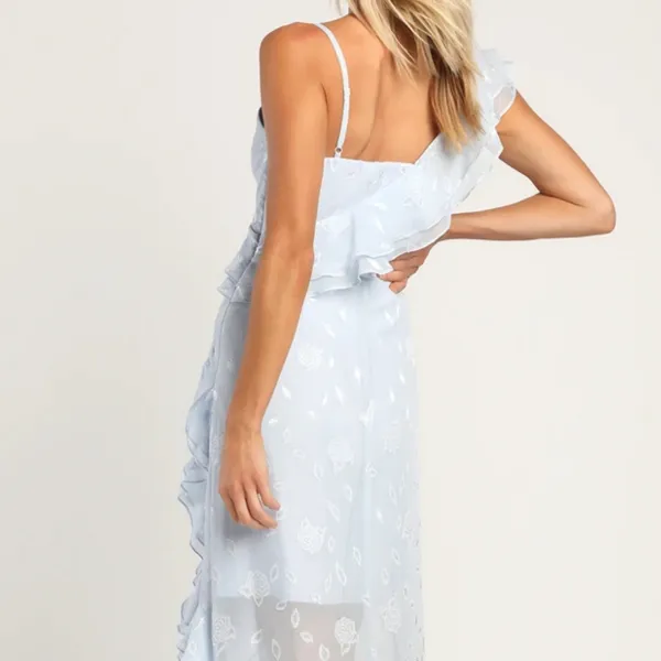 LuLu’s Forever Be Lt Blue Floral Jacquard Maxi Dress sz small NWT - Image 5