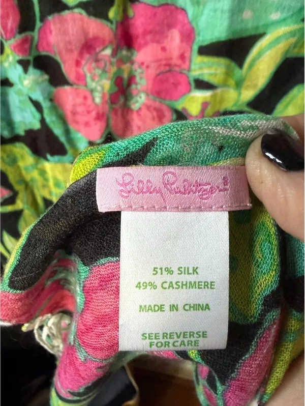 Lilly Pulitzer Floral Silk Cashmere Shawl Wrap with Fringe - Image 3