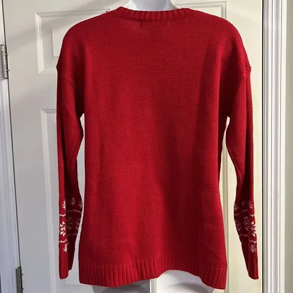 United States Sweater Red Christmas Crewneck Sweater with Reindeer & Bells-Small - Image 8
