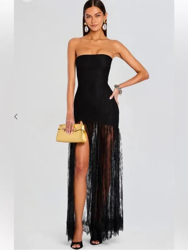 RETROFETE Jeanette Strapless Lace Sheer Black Maxi‎ Dress Size XS - Image 3