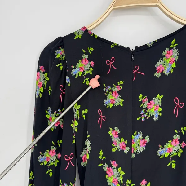 For Love‎ & Lemons Wilson Print Dress Small Black Floral Polka Dot Ruched Mini - Image 10
